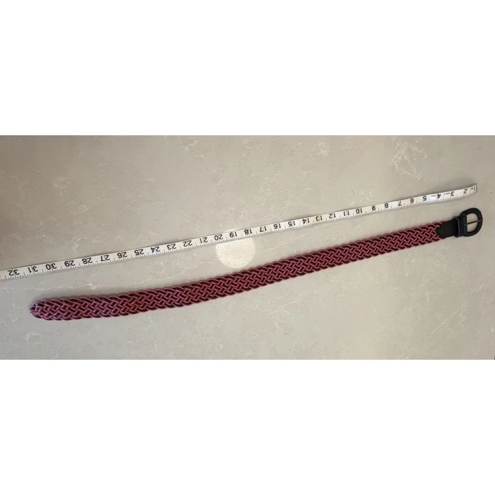 Vintage Jaeger Hand Plaited Hide Leather Braided Belt Black & Pink Size 26 / 65